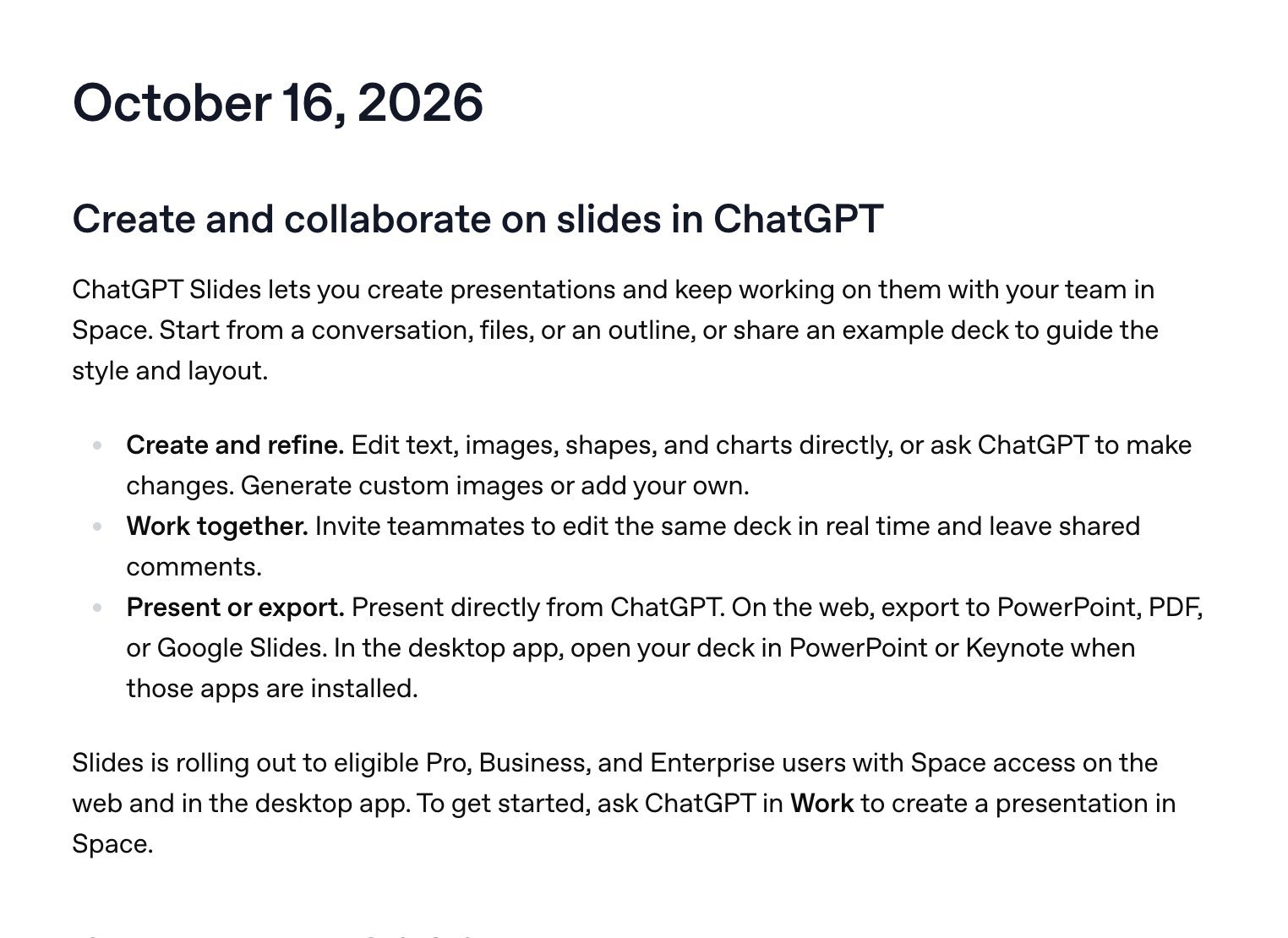 ChatGPT Slides 릴리스 노트
